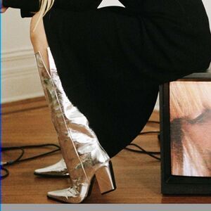 ZARA silver boots with thick cowboy heels size 36 NEW